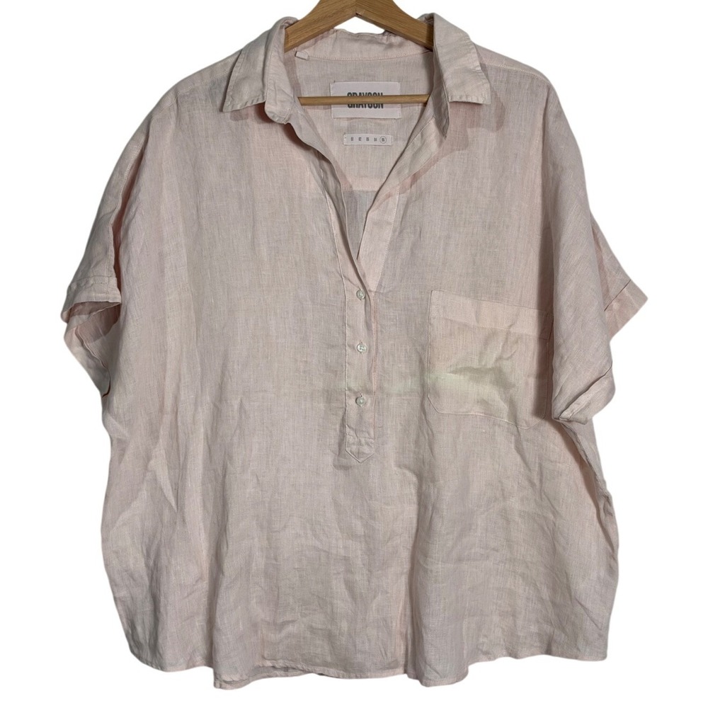 Grayson The Artist Short Sleeve Linen Shirt Pink Oversized Pocket Top natural